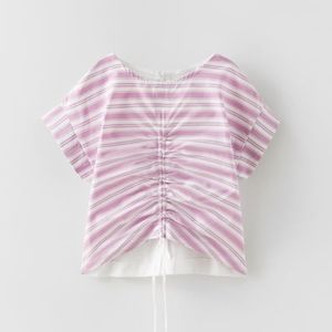 Zara Girls Striped Tee with gather detail